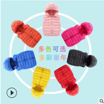 2018新款儿童羽绒棉马甲轻薄中大童保暖背心男童女童连帽坎肩外套图1