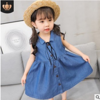 童装2019夏季潮款儿童裙子 韩版新款女童中小童无袖牛仔连衣裙图1