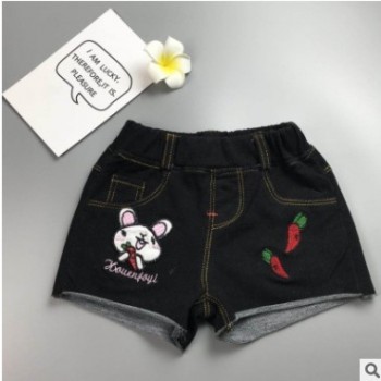 童装2018夏季新款童裤 韩版潮范女童婴幼童时尚兔子绣花牛仔短裤图1