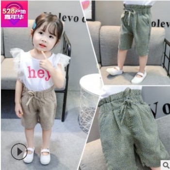儿童棉麻短裤夏女宝宝中裤女童夏装2019新款女童裤子沙滩五分薄款图1
