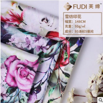 50*50弹力缎面雪纺布料 仿真丝数码印花 春夏时尚轻薄时装面料
