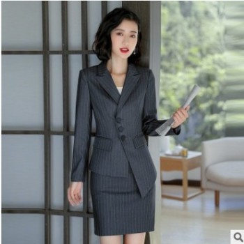 复古职业装条纹气质优雅女士职业工作服干练修身商务舒适职业正装