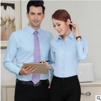 斜纹长袖商务男衬衫文员工作服套装制服职业装白衬衣女定制印logo