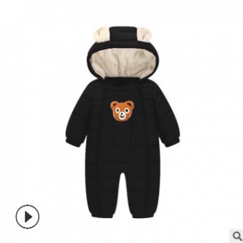 2018新款婴儿爬爬服宝宝棉服加厚保暖连体哈衣新生儿包被个性爬服图1
