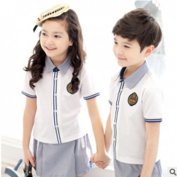 2019新款英伦小学生校服定制弹力演出服夏季幼儿园园服夏装代发