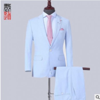 新款男式西服套装韩版修身男士高档职业西装套装两件件套结婚礼服