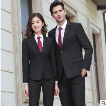 厂家直销男女同款职业装套装 商务休闲西服黑色长袖西装现货批发