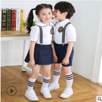 2019新款 夏装校服班服英伦系背带款 幼儿园园服套装 批发定制