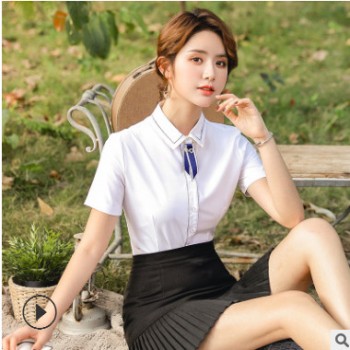 白衬衫女设计感小众心机上衣2019新款春季韩范修身显瘦短袖衬衣夏图1