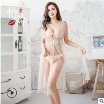 怡衿情趣内衣雅典娜仙女长裙网纱透明性感高开叉露背吊带睡衣7801图1