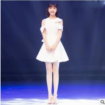 白色晚礼服2019春季气质女装圆领A字裙聚会小礼服连衣裙明星同款图1