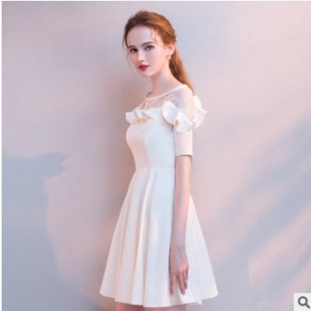 现货白色晚礼服2019春季女装纯色超短裙生日派对礼服少女连衣裙