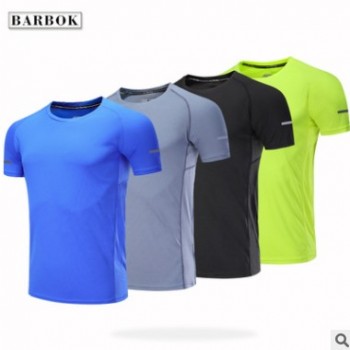 BARBOK跨境货源健身运动跑步T恤速干吸湿男款纯色短袖上衣 LS278
