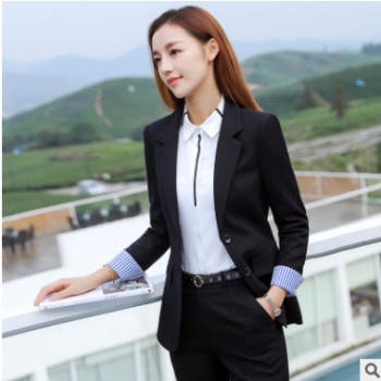 女西服韩版套装2019修身新款女职业装定制长袖职员工作服外套定做