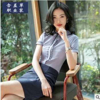 职业棉衬衫女韩范宽松夏季短袖2018新款OL白衬衣面试修身工作服图1