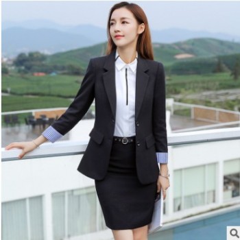 女西服韩版套装2019修身新款女职业装定制长袖职员工作服外套定做