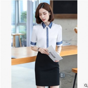时尚中袖衬衫女工装工作服韩版气质正装2019夏季新款工装面试正装图1