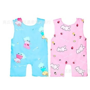 夏季婴幼儿童夜裤防侧踢绵绸连腿护肚半背连体衣爬服
