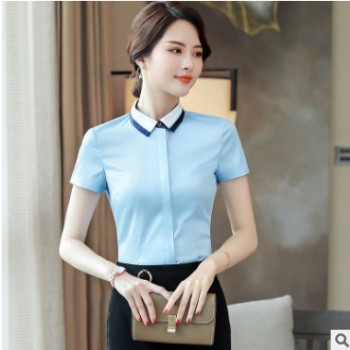 2019新款春夏白衬衫女短袖工作服正装职业修身衬衣日系OL修身图1