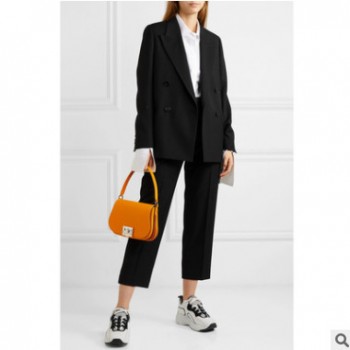 丽朵服饰高级定制2019秋冬新品AC都市简约双排扣粒纹面料西装外套
