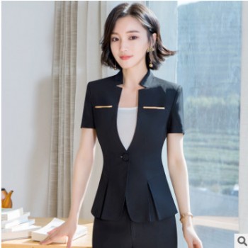 酒店前台职业套装女夏2019新款短袖时尚气质商务正装工作服两件套图1
