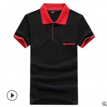 定制店员工作服带口袋翻领短袖T恤 定做logo印花刺绣广告文化衫