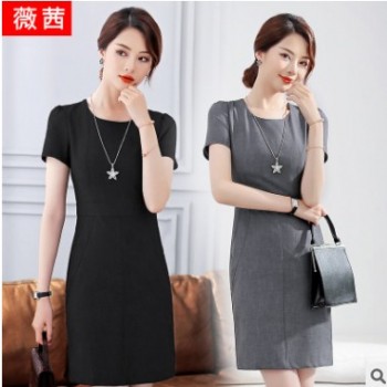 2019新款时尚秋季中长款春夏ol女士气质职业装套装工作服连衣裙女图1