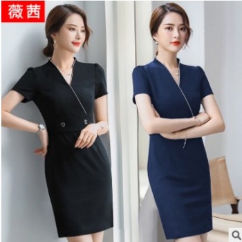 连衣裙女2019新款时尚秋季中长款春夏ol女士气质职业装套装工作服图1