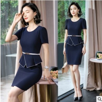 职业连衣裙女气质2019新款夏季美容师工作服OL时尚黑色正装套装裙图1