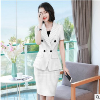 职业装套装女2018新款夏季时尚气质白色短袖小西装正装套裙工作服