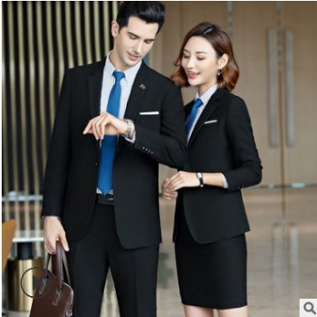 男女同款2018秋冬高端毛料长袖西服职业套装修身经理4S店工作服图1
