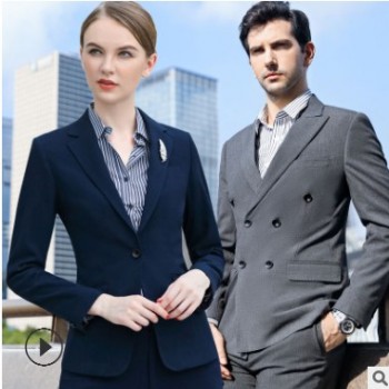 2018秋冬新款男女同款高档毛料西服职业两件套图1