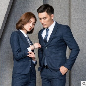 春夏男女同款职业装条纹商务时尚套装4S店经理销售行政高档工作服图1