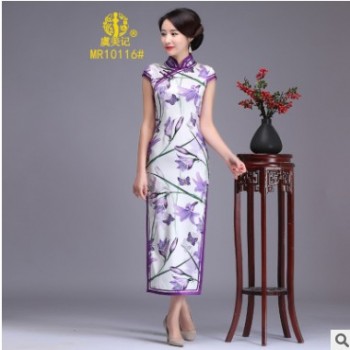 虞美记MR10116 宽包边重工重磅真丝桑蚕丝印花旗袍图1