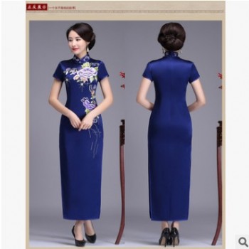 虞美记MR10101 真丝重磅刺绣改良长款旗袍图1