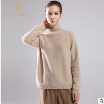 100%山羊绒 秋冬立领纯色厚羊绒衫女直筒长袖针织衫毛衣R10590311