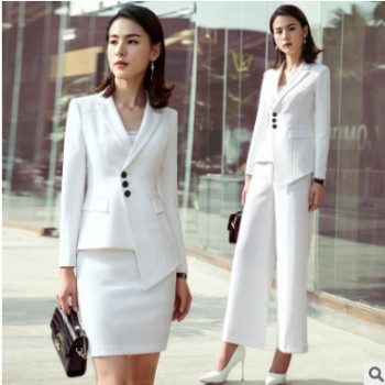 2018新款职业套装女时尚不对称西服外套修身显瘦阔脚裤白领工作服图1