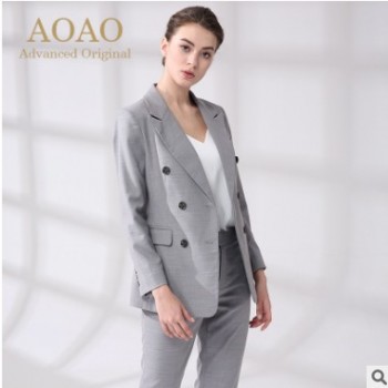 职业装女2019新款双排扣长袖修身气质工作服英伦休闲通勤西装套装图1