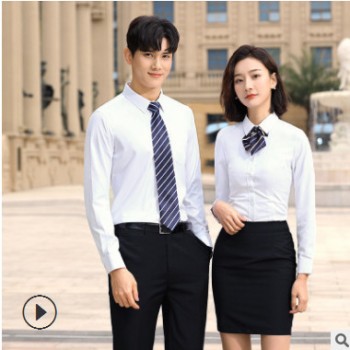 全棉衬衫女长袖职业正装修身白衬衣韩版新款弹力衫衣工作服可定制图1