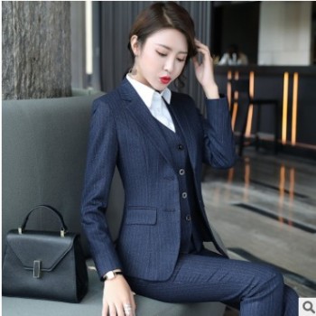 高端西装新款条纹职业女装三件套春气质套装ol工作服厂家一件代发图1