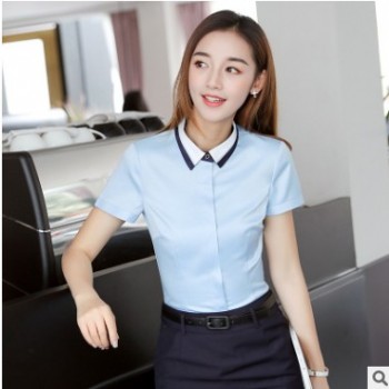 韩版短袖白衬衫女新款夏季修身工作服OL职业衬衣大码商务正装上衣图1