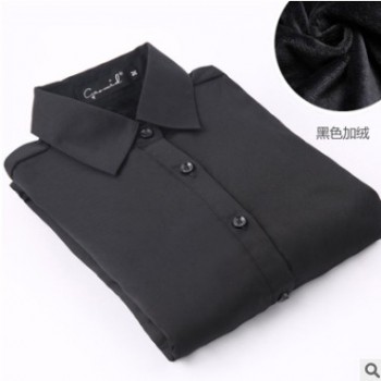 秋冬OL职业衬衫女长袖加绒加厚保暖大码修身正装工装工作服衬衣图1