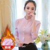 加绒保暖衬衫2018春秋新款韩版职业女装立领修身加厚大码打底上衣