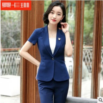 2018春夏新款职业女装时尚修身纯色短袖西服短裙白领OL套装工作服图1