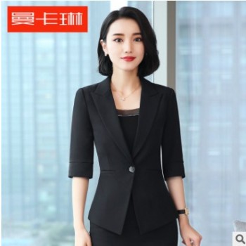 2018夏季中袖黑色小西装套裙OL职业装女套装白领酒店美容师工作服图1