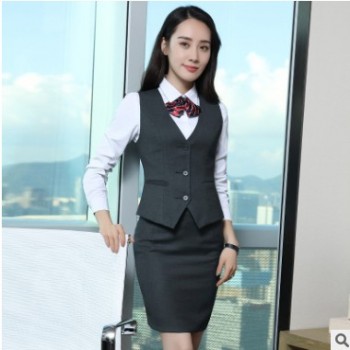 销售秋冬时尚韩版黑色马甲职业装女套装商务正装酒店银行销售员工作服图1