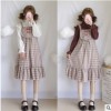 连衣裙女春装2019新款格子背带裙灯笼袖两件套网红衣服学生小清新
