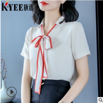 时尚短袖衬衫女职业OL女装正装2019夏季新款白色衬衣工装工作服春图1