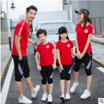 2019新款亲子装夏装短袖纯棉运动套装一家四口家庭装园服班服爆款