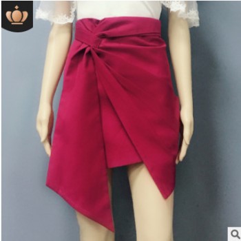 2019夏装新款红色扭结设计感短裙不对称下摆高腰显瘦a字半身裙女